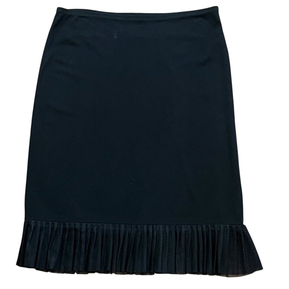 BCBG‎ Black Lace Ruffle Bottom Pull On Slip Pencil Skirt 90's Vintage Medium